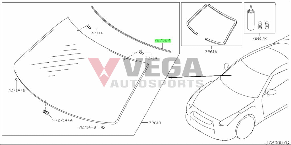 Front Upper Windscreen Moulding To Suit Nissan R35 Gtr 72752-Jf01A Exterior