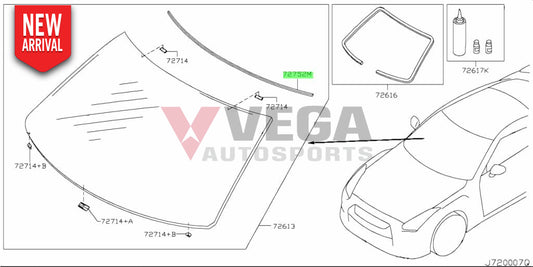 Front Upper Windscreen Moulding To Suit Nissan R35 Gtr 72752-Jf01A Exterior