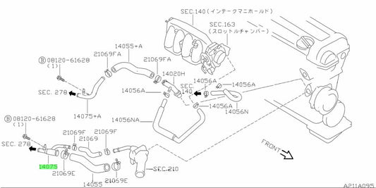 Front Water And Heater Return Pipe To Suit Nissan Silvia S14 / S15 14053-65F01 Cooling