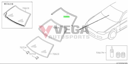 Front Window Moulding To Suit Nissan Silvia S15 72752-85F00 Exterior