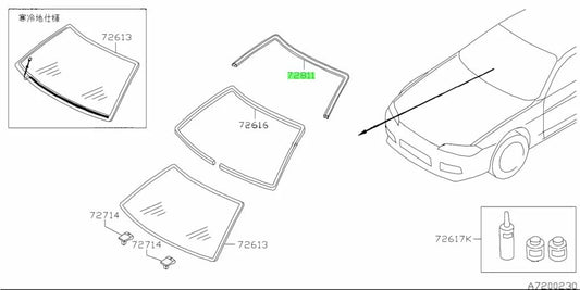 Front Window Moulding To Suit Nissan Silvia S15 72752-85F00 Exterior