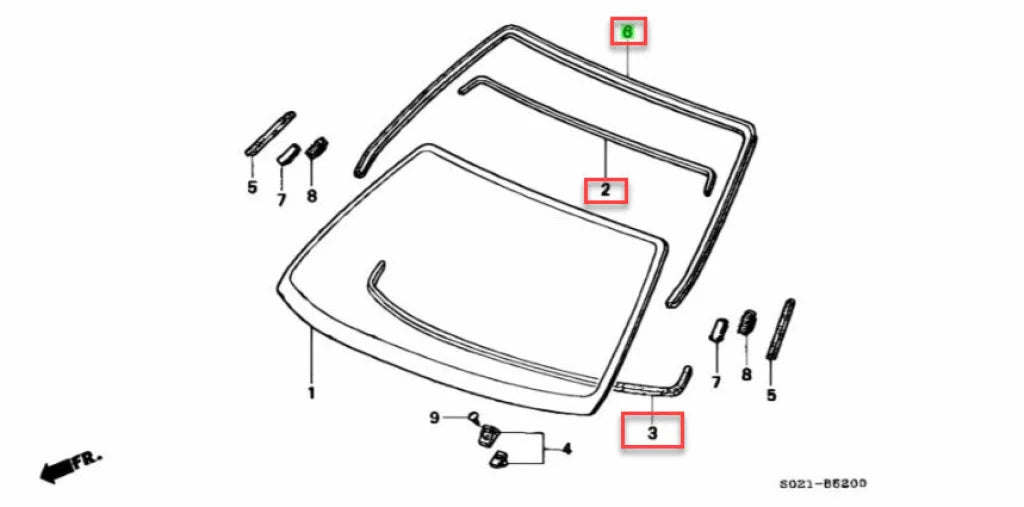 Front Windscreen Fitting Kit (6 2 3) To Suit Honda Civic Ek9 73150-S03-013 / 73128-S47-000