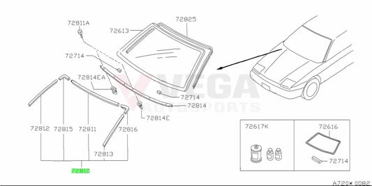Front Windscreen Moulding Set To Suit Nissan Silvia S13 / 180Sx 72750-52F10 Body Mouldings Seals