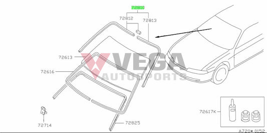 Front Windscreen Moulding Set To Suit Nissan Silvia S14 72750-65F00 Body Mouldings / Seals
