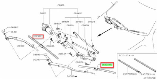 Front Wiper Blade Assembly (Driver & Passenger) To Suit Nissan R35 Gtr 28890-Jf01A / 28890-Jf00A