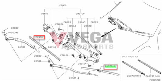 Front Wiper Blade Assembly (Driver & Passenger) To Suit Nissan R35 Gtr 28890-Jf01A / 28890-Jf00A