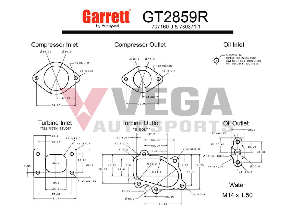GARRETT GT2859R TURBOCHARGER (AKA GTR -9'S) G836026-5002S to suit Nissan Skyline R32 GTR / R33 GTR / R34 GTR - Vega Autosports