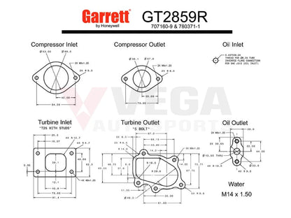 GARRETT GT2859R TURBOCHARGER (AKA GTR -9'S) G836026-5002S to suit Nissan Skyline R32 GTR / R33 GTR / R34 GTR - Vega Autosports