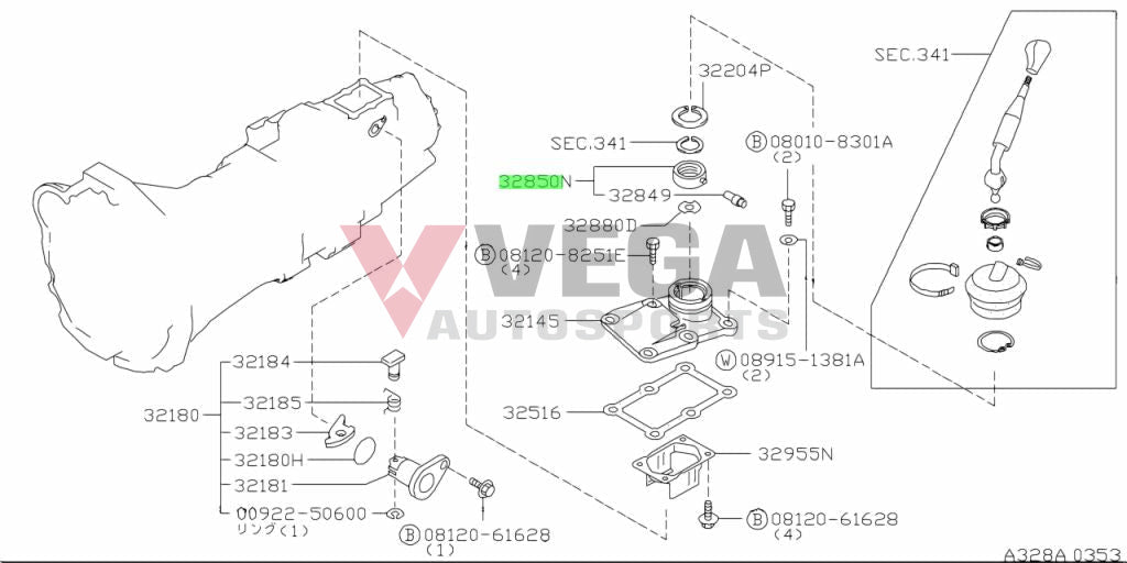 Gear Shifter Socket To Suit Nissan R31 R32 R33 R34 (Ex Gtr) S12 S13 S15 32870-V5003 Gearbox And