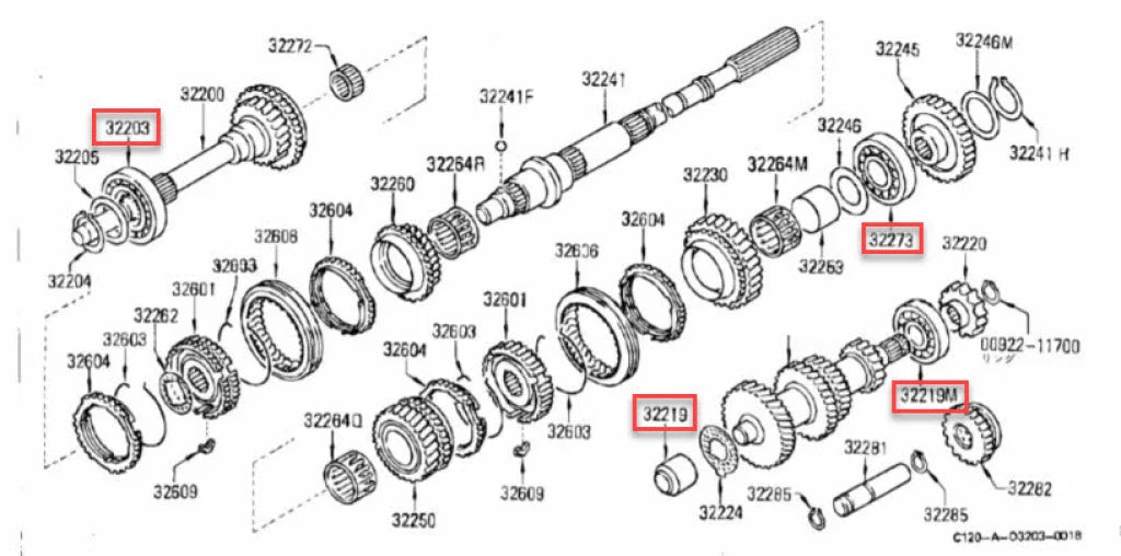 Gearbox Main Shaft And Countershaft Bearing Set (4-Piece) To Suit Datsun 1200 Sunny Truck (4-Speed