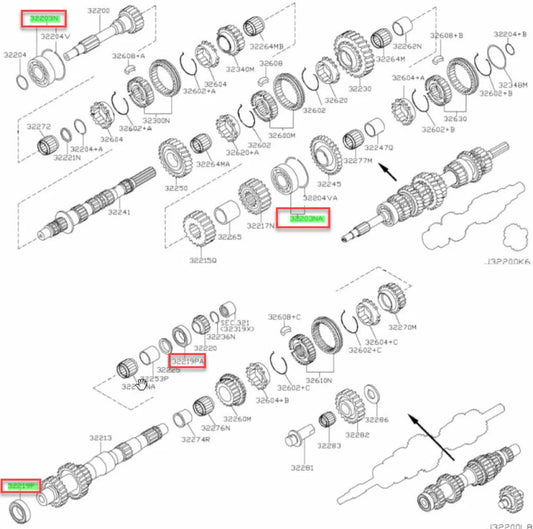 Gearbox Main Shaft And Countershaft Bearing Set (4-Piece) To Suit Nissan 350Z Cd009/Cd00A Gearboxes