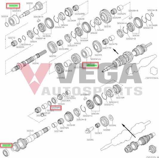 Gearbox Main Shaft And Countershaft Bearing Set (4-Piece) To Suit Nissan 350Z Cd009/Cd00A Gearboxes