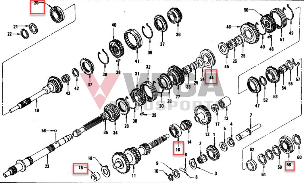 Gearbox Main Shaft And Countershaft Bearing Set (5-Piece) To Suit Datsun 5-Speed Fs5W60A