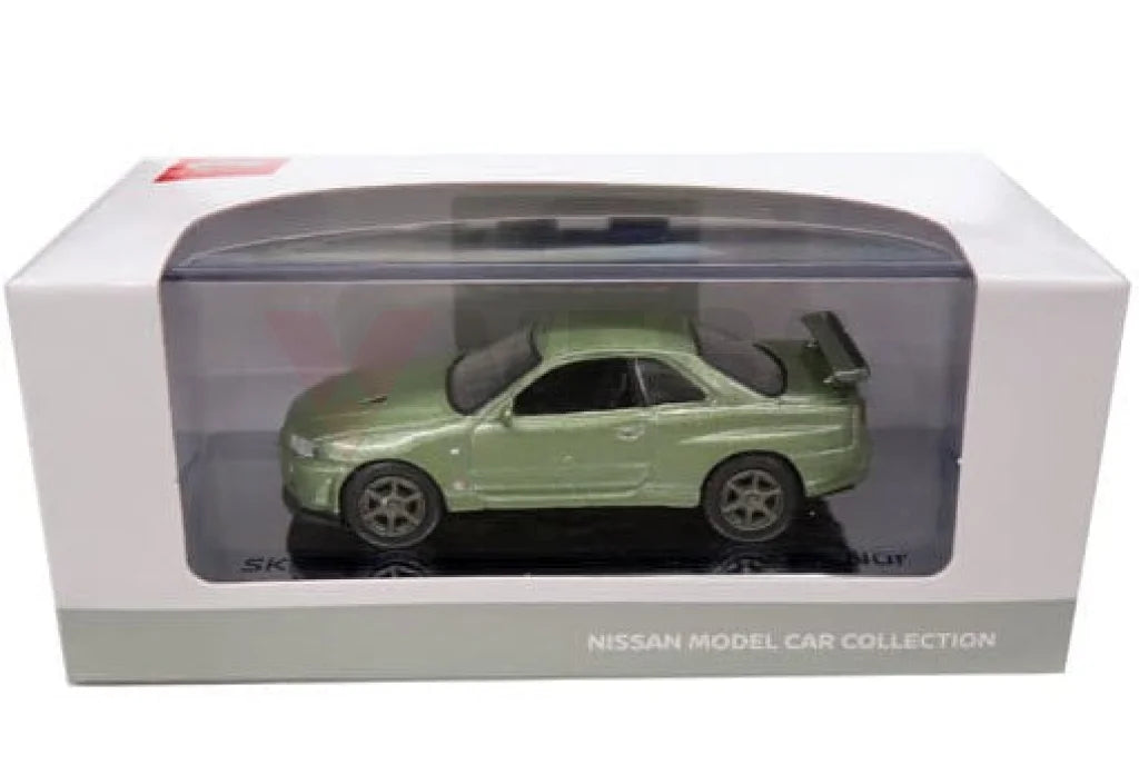 Genuine Nissan Merchandise Skyline Gt-R R34 V Spec 2 Nur Model 1/64 Scale -Millennium Jade