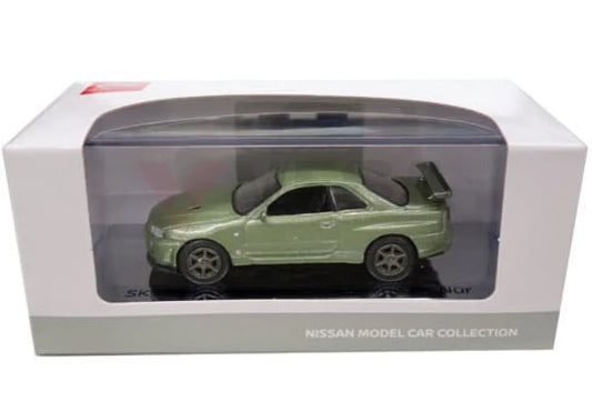 Genuine Nissan Merchandise Skyline Gt-R R34 V Spec 2 Nur Model 1/64 Scale -Millennium Jade