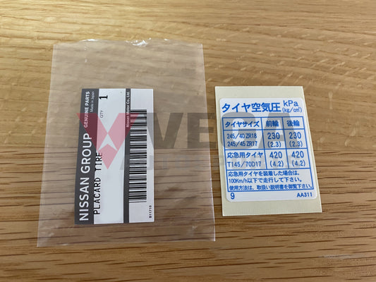 Genuine Nissan Tire Placard Decal to suit Nissan Skyline R34 GTR - Vega Autosports