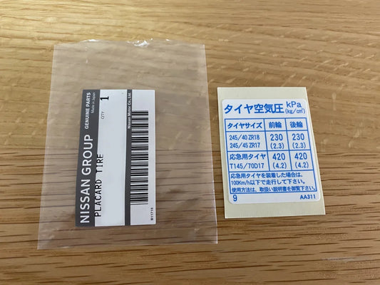 Genuine Nissan Tire Placard Decal to suit Nissan Skyline R34 GTR - Vega Autosports