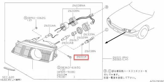 Globe Wedge Push-In Blub To Suit Nissan Skyline R32 / R33 R34 R35 Silvia S14 Fairlady Z33 Z34
