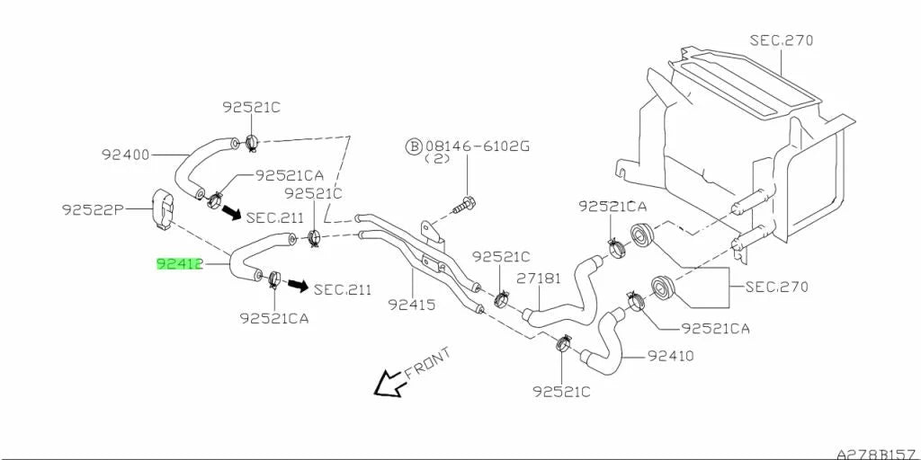 Heater Hose Lower Engine Side to suit Nissan Skyline R34 GT-T / GT / GT4 92412-AA500 Cooling
