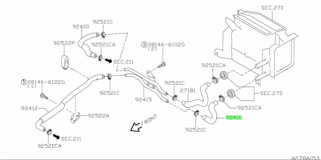 Heater Hose Rear Outlet to suit Nissan Skyline R34 GT-T / GT / GT4 92410-AA000 Cooling