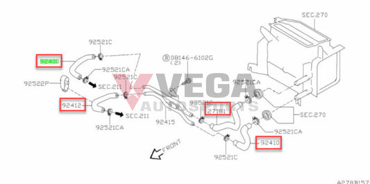 Heater Hose Set (4-Piece) To Suit Nissan Skyline R34 Gtt C34 Stagea C35 Laurel Rb25Det Neo Cooling