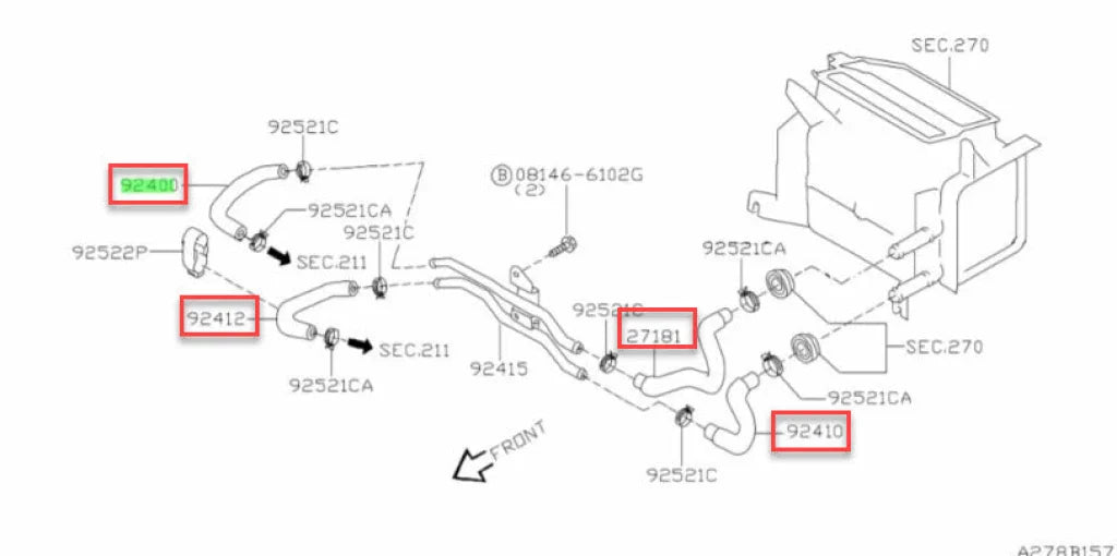 Heater Hose Set (4-Piece) To Suit Nissan Skyline R34 Gtt C34 Stagea C35 Laurel Rb25Det Neo Cooling