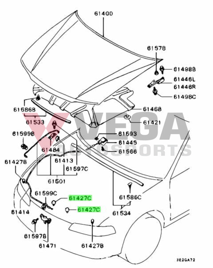 Hood Damper To Suit Mitsubishi Lancer Evolution 4 - 9 Mr288769 Nuts / Bolts Screws