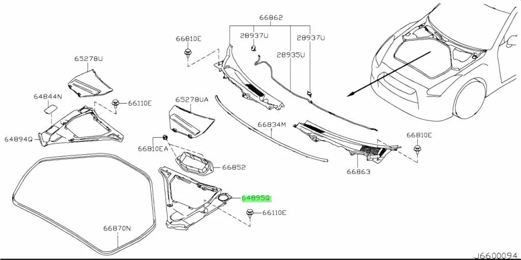 Hood Ridge Upper Panel Lhs To Suit Nissan R35 Gtr 66835-Jf00A Exterior
