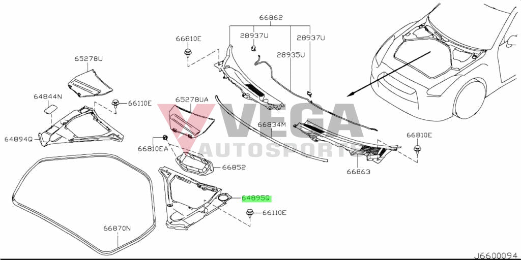 Hood Ridge Upper Panel Lhs To Suit Nissan R35 Gtr 66835-Jf00A Exterior