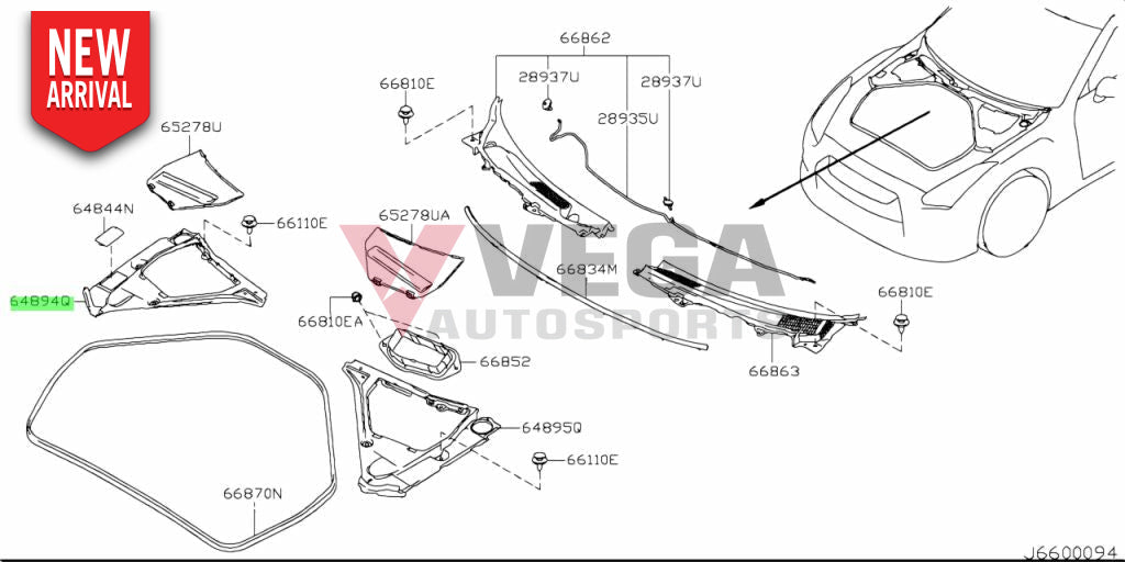 Hood Ridge Upper Panel Rhs To Suit Nissan R35 Gtr 66834-Jf00A Exterior