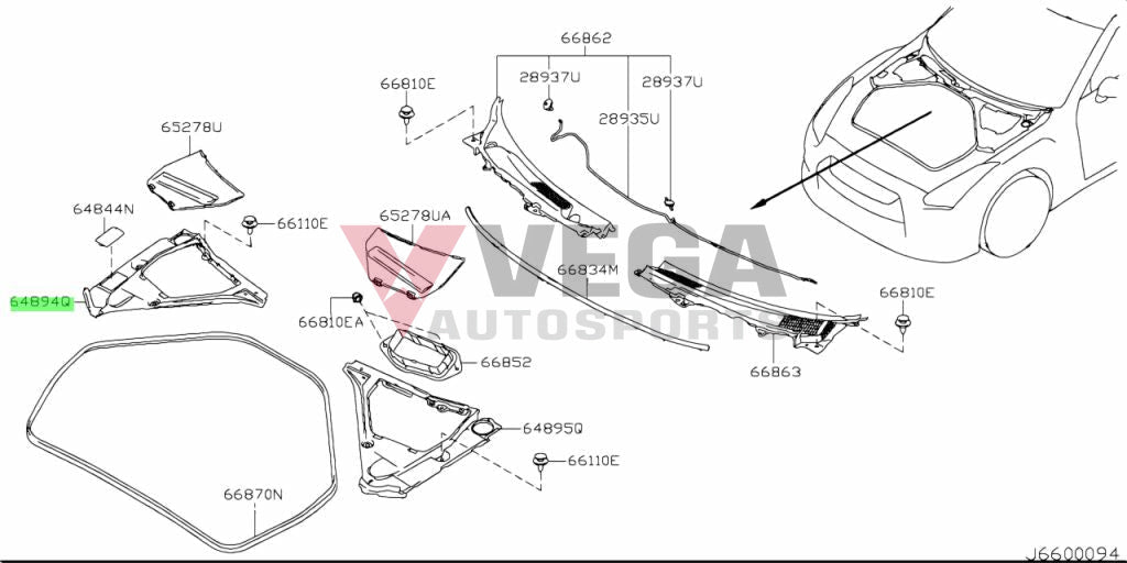 Hood Ridge Upper Panel Rhs To Suit Nissan R35 Gtr 66834-Jf00A Exterior