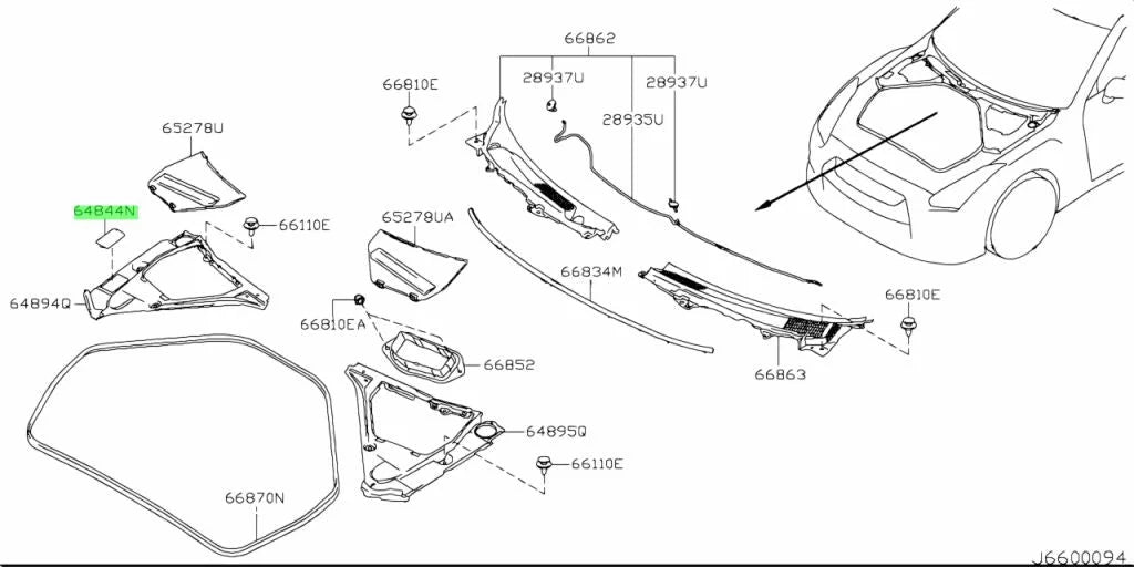 Hood Ridge Upper Panel Rhs Trim Insert To Suit Nissan R35 Gtr 64844-Jf00A Exterior