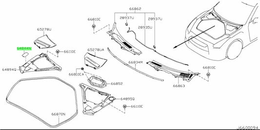 Hood Ridge Upper Panel Rhs Trim Insert To Suit Nissan R35 Gtr 64844-Jf00A Exterior