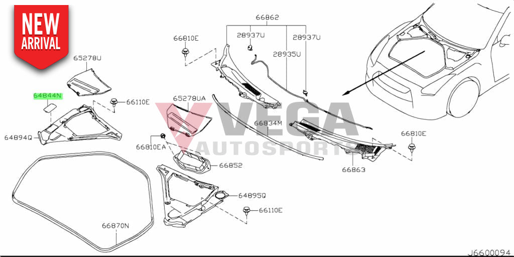 Hood Ridge Upper Panel Rhs Trim Insert To Suit Nissan R35 Gtr 64844-Jf00A Exterior