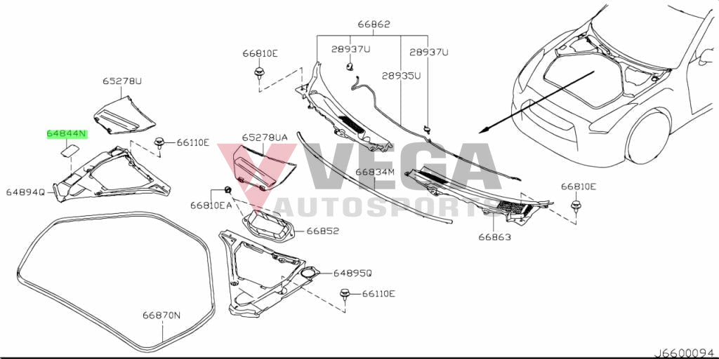 Hood Ridge Upper Panel Rhs Trim Insert To Suit Nissan R35 Gtr 64844-Jf00A Exterior