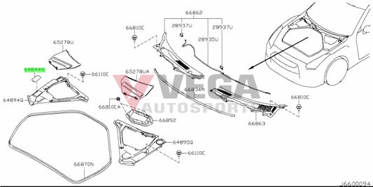 Hood Ridge Upper Panel Rhs Trim Insert To Suit Nissan R35 Gtr 64844-Jf00A Exterior