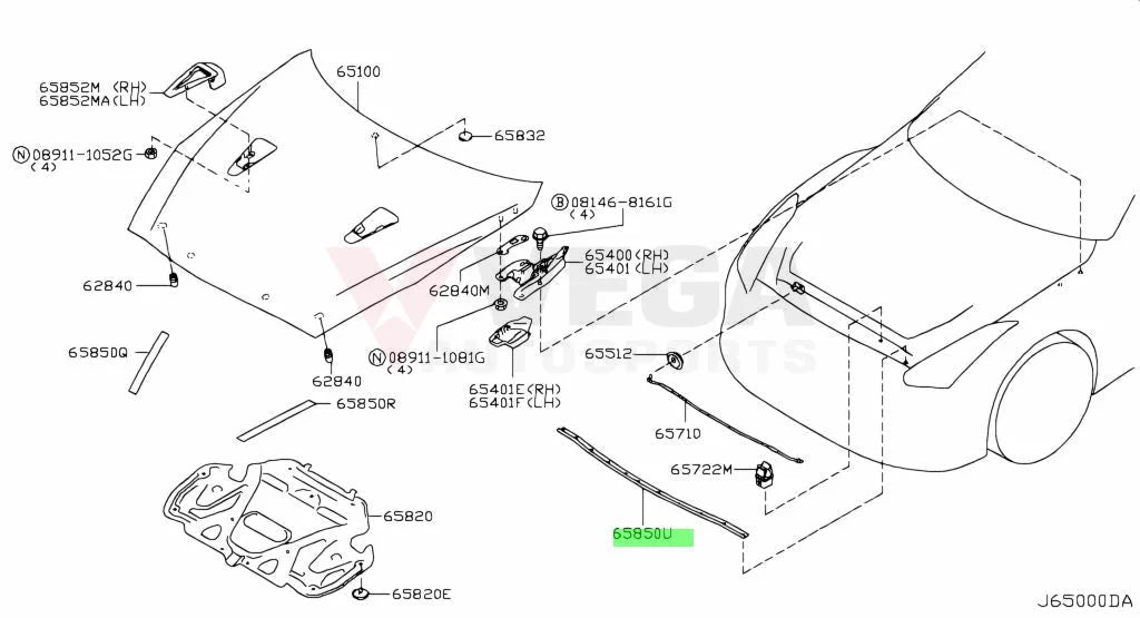 Hood Seal To Suit Nissan R35 Gtr 65820-62B0A Body Mouldings / Seals
