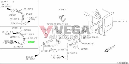 Inlet Heater Core Hose to suit Nissan 180SX / Silvia S13 SR20 92402-52F00 Cooling