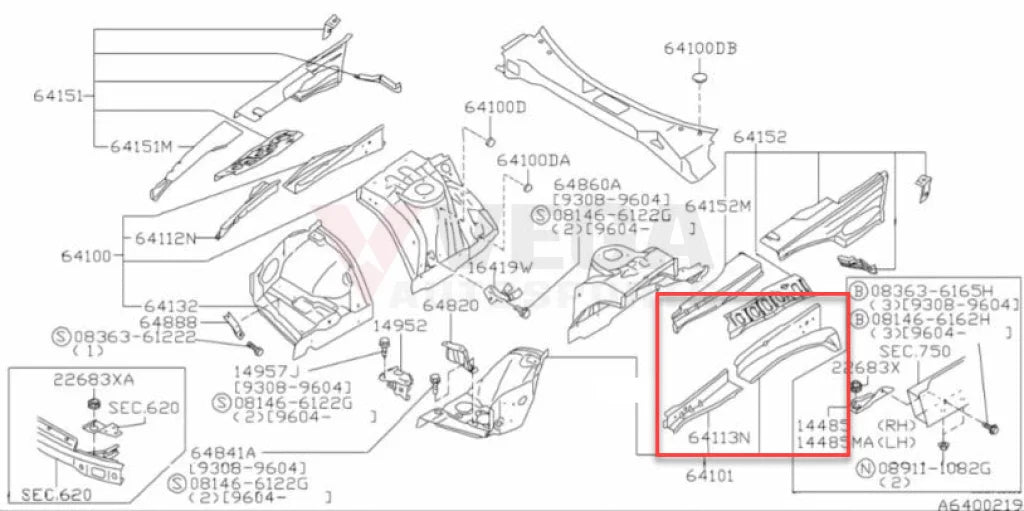 Inner Hood Ledge Assembly Lhs To Suit Nissan R34 Gtr 64111-Aa030 Exterior