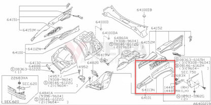 Inner Hood Ledge Assembly Lhs To Suit Nissan R34 Gtr 64111-Aa030 Exterior