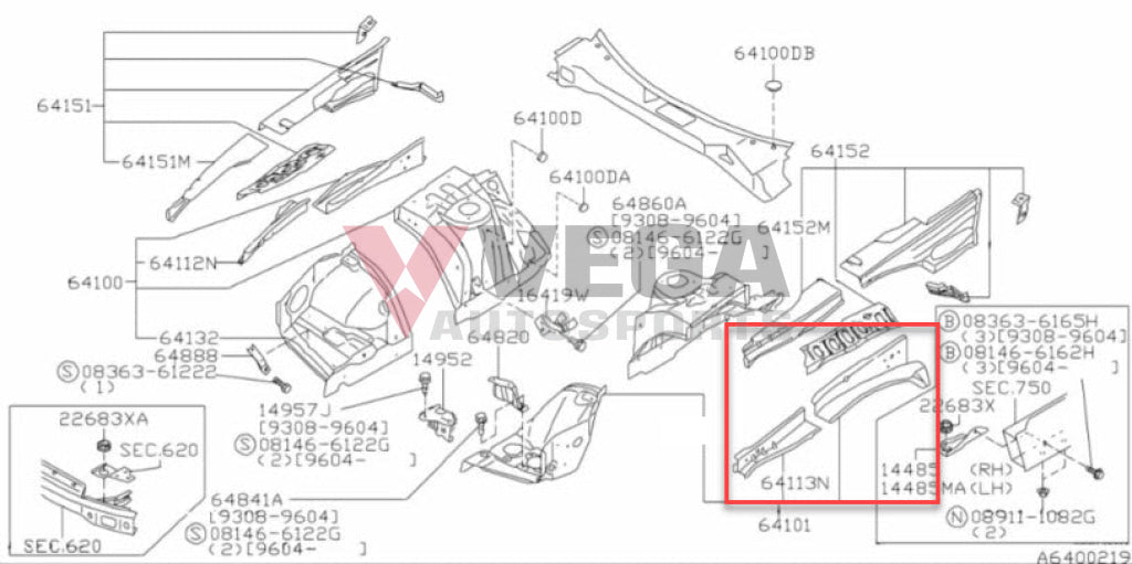 Inner Hood Ledge Assembly Lhs To Suit Nissan R34 Gtr 64111-Aa030 Exterior