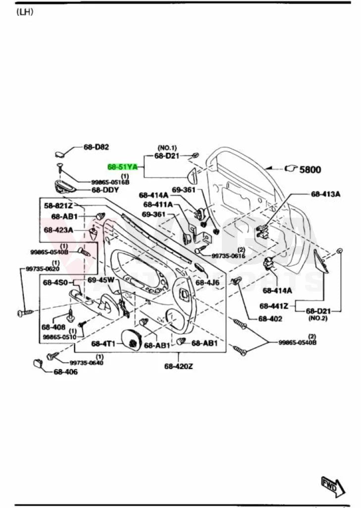 Inner Sail Trim Lhs To Suit Mazda Rx7 Fd3S 1993-2002 Fd01-68-51Ye Interior