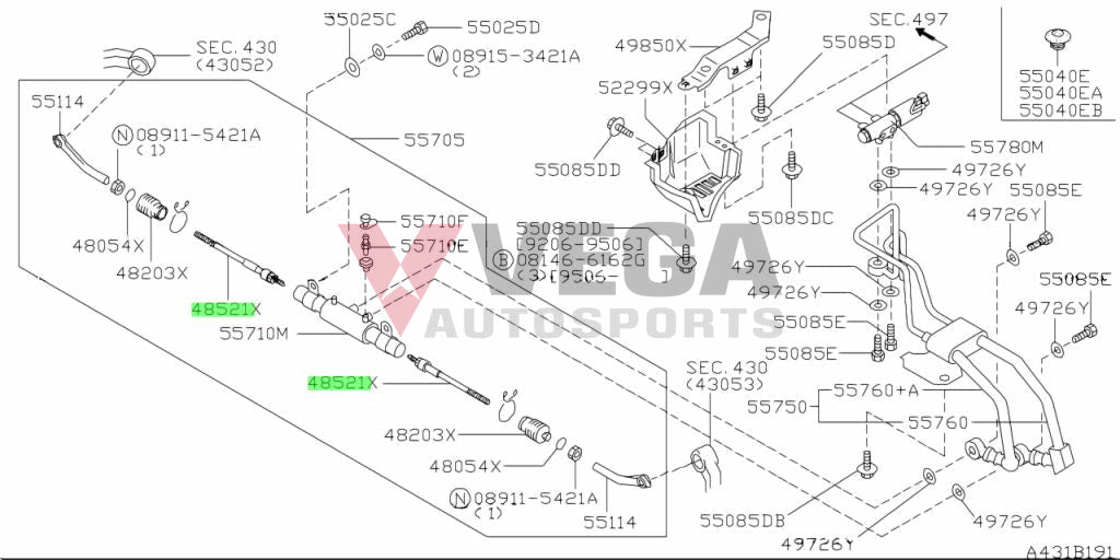 Inner Tie Rod / Steering Rack End (Rear Hicas) Set (Rhs & Lhs) To Suit Nissan 180Sx Rps13 300Zx Z32