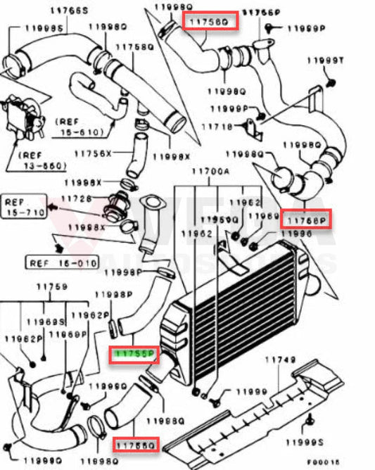 Intercooler Air Hose (4-Piece) To Suit Mitsubishi Lancer Evolution 7 / 8 9 Ct9A Engine