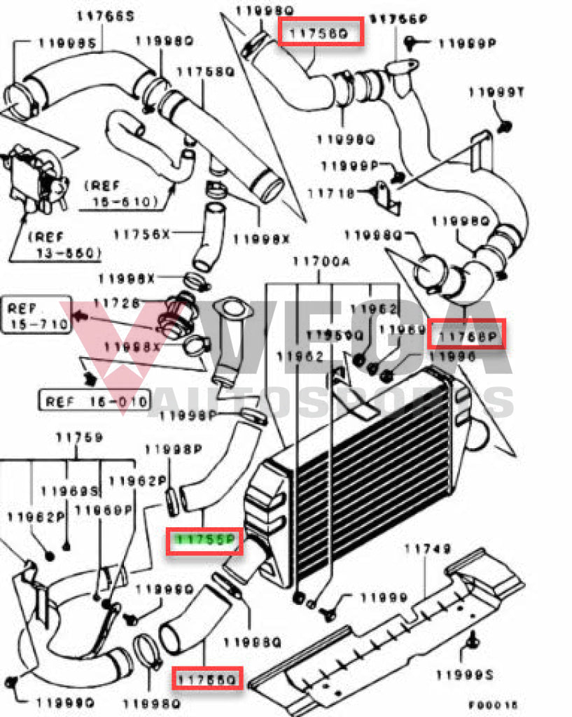 Intercooler Air Hose (4-Piece) To Suit Mitsubishi Lancer Evolution 7 / 8 9 Ct9A Engine