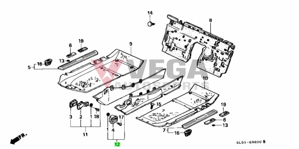 Interior Floor Console Carpet (Red) Rhs To Suit Honda Nsx Na1 Na2 1993-1997