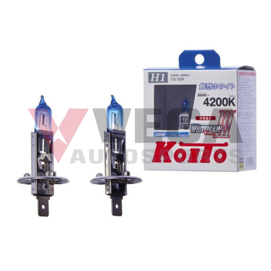 Koito H1 Whitebeam Ver. 3 Halogen 12V-55W Globe Set 4200K To Suit Nissan Skyline R33 Models