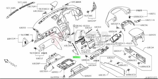 Lower Dash Centre Console Inner Garnish Lhs To Suit Nissan R35 Gtr 68311-Jf00A Interior