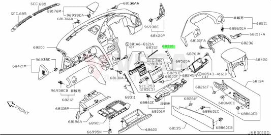 Lower Dash Centre Console Inner Garnish Rhs To Suit Nissan R35 Gtr 68310-Jf00A Interior