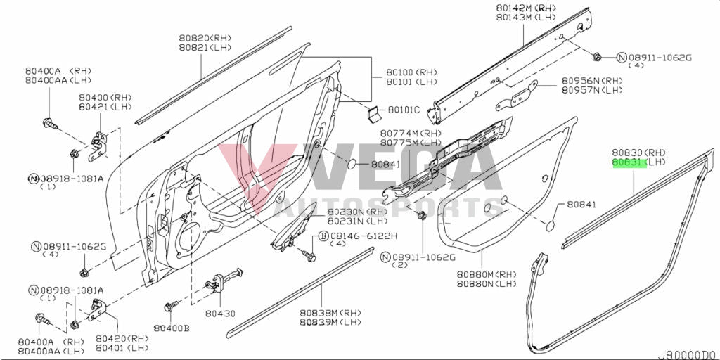 Lower Door Weatherstrip Lhs To Suit Nissan R35 Gtr 80831-62B0A Body Mouldings / Seals